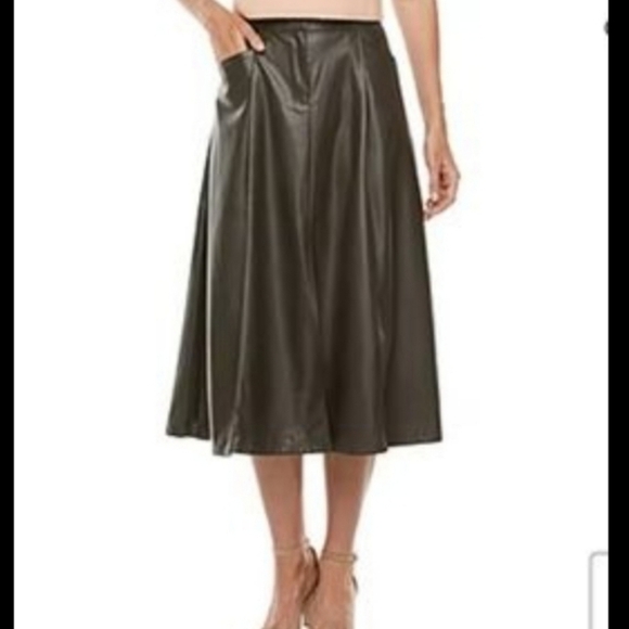 Worthington Dresses & Skirts - NWOT Worthington faux leather dark olive pleated midi skirt in rich olive